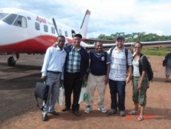 Farm Africa's Ethiopia staff prepare to board their plane for a flight deep into the Amazon rainforest