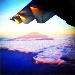 Kilimanjaro seen through the window of the plane