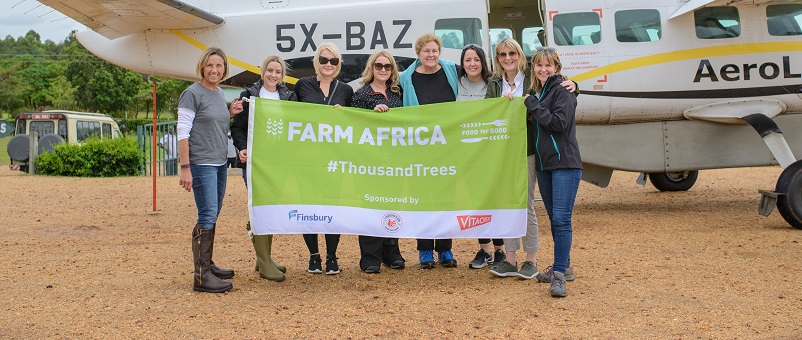 The Thousand Trees Challenge team on arrival in Uganda. L-r: Susie McIntyre, Sarah Louise Fairburn, Michelle Burke, Jenni Gowdy, Helen Brierley, Marian Scott, Frances Swallow, Rachel Baldwin
