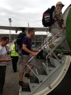boarding the plane for Kili