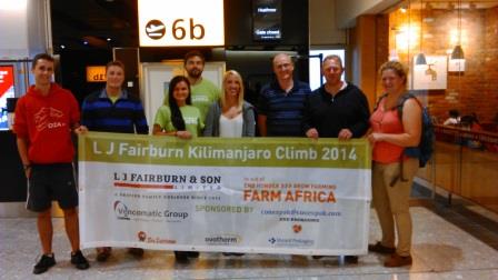 The LJ Fairburn image gather at Heathrow before boarding their flight for Nairobi, and then on to Tanzania.