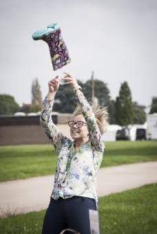 Woman throwing a welly