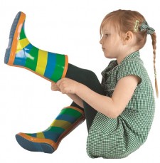 Girl pulling on wellies