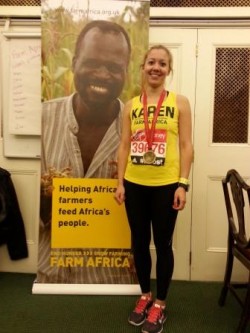 Karen Foufa with her medal after finishing the London Marathon
