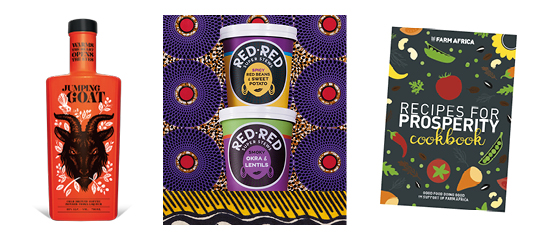 Jumping Goat coffee liqueur, Red Red meal pots and Farm Africa's Recipes for Prosperity cookbook