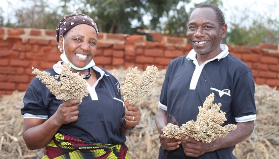 Two sorghum farmers working with Farm Africa in Dodoma, Tanzania.
