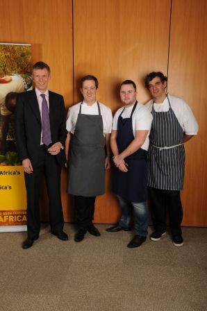 Nigel Harris with the three chefs behind tonight's dinner: Ashley Palmer-Watts, Paul Foster and Bruno Loubet