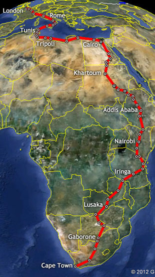 Route the drivers will cover, hopefully in just 10 days!