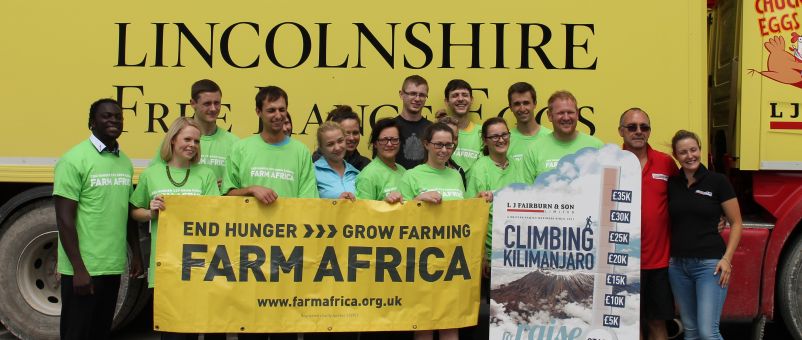 Some of the climbers with supporters at LJ Fairburn & Son headquarters in Lincolnshire